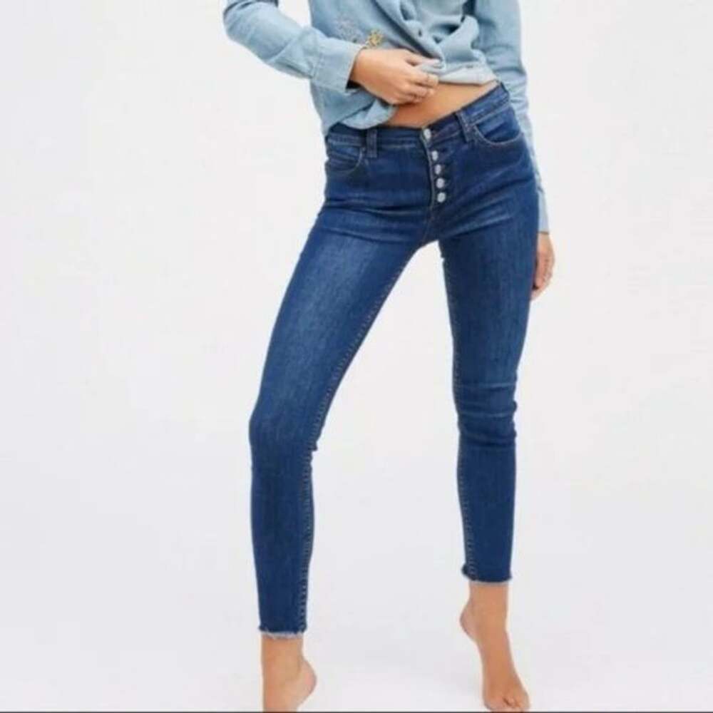 Free People Skinny Jeans Size W25 Blue Button Fly Denim